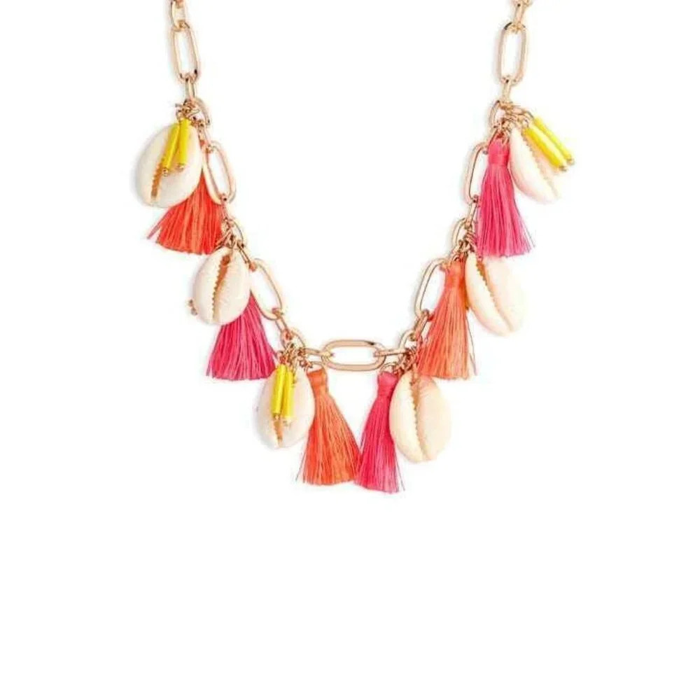 BP Tassel & Shell Collar Necklace Gold-Multi‎ Neon